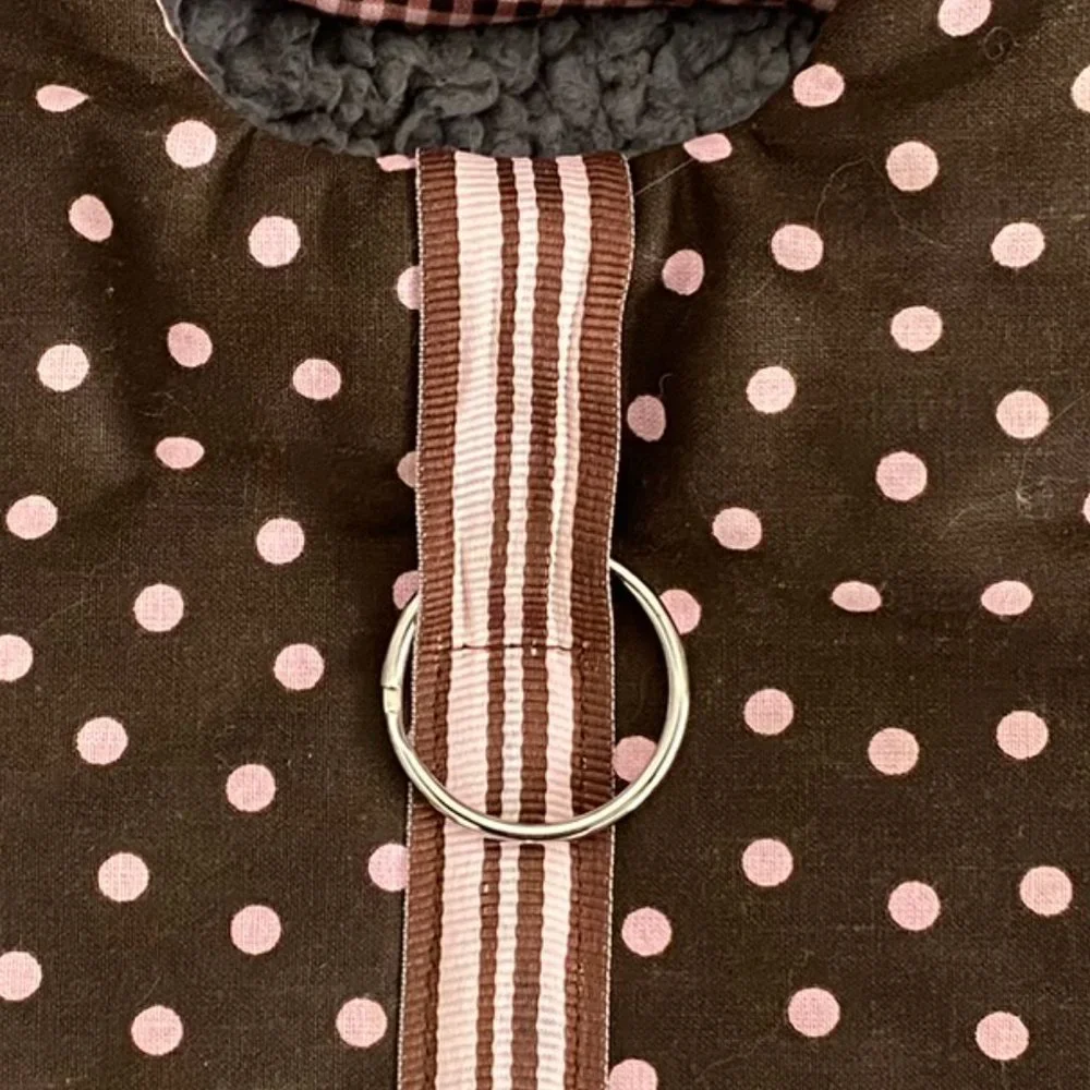 New- BROWN W-PINK or BLUE POK-A-DOTS small dog harness
